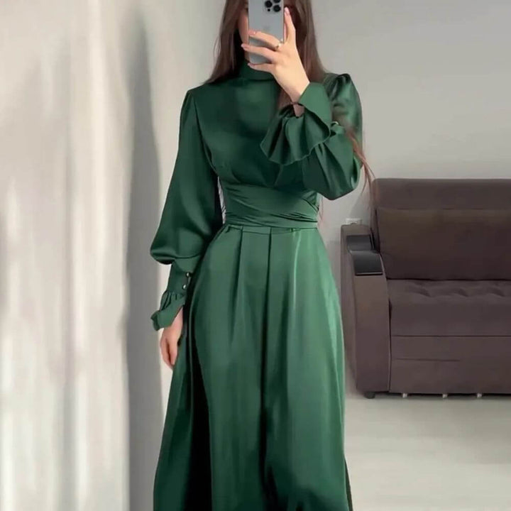 Long Sleeve High Neck Maxi Dress – Elegant Formal Fit