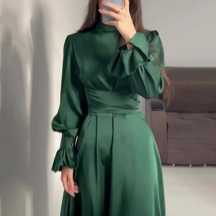Long Sleeve High Neck Maxi Dress – Elegant Formal Fit
