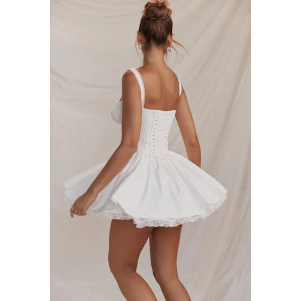 Corset Mini Babydoll Dress – Elegant White Summer Style for Women