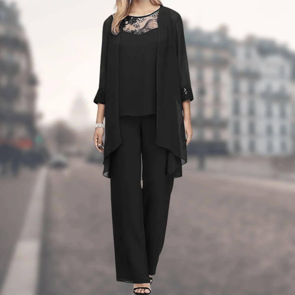 Elegant 3-Piece Trouser Set for Women – Jacket, Top & Trousers