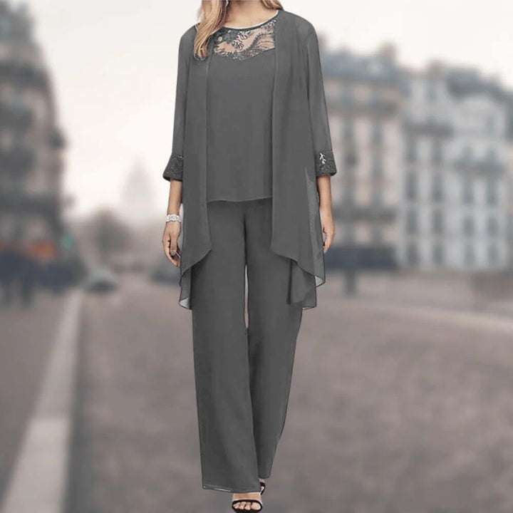 Elegant 3-Piece Trouser Set for Women – Jacket, Top & Trousers