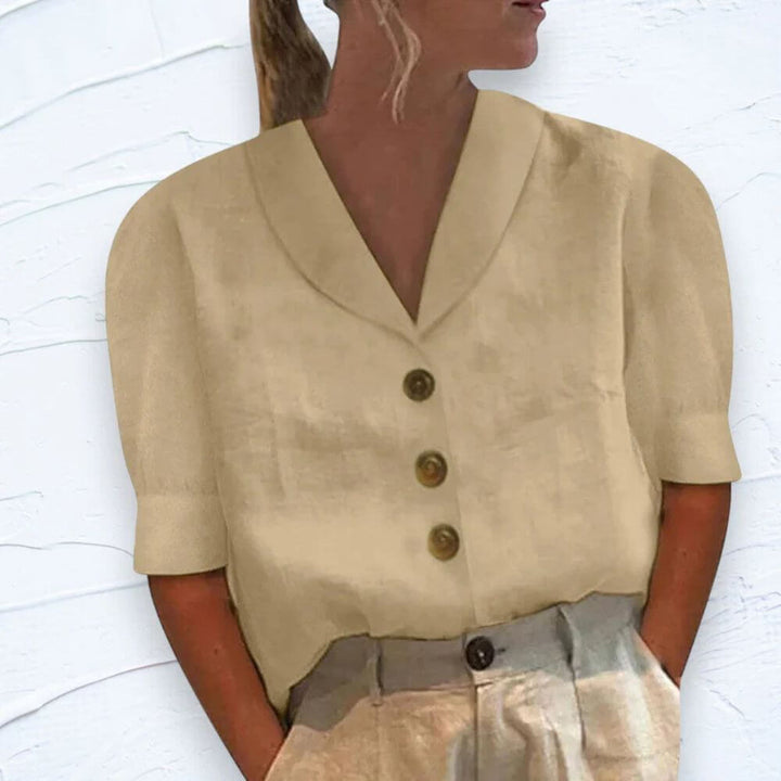 Women's Short Sleeve Button-Up Blouse – Smart Casual Summer Shirt