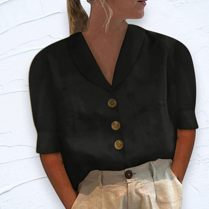 Women's Short Sleeve Button-Up Blouse – Smart Casual Summer Shirt