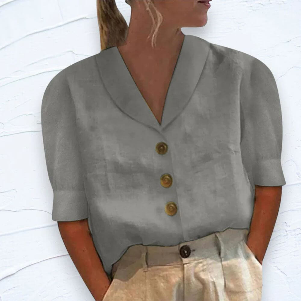 Women's Short Sleeve Button-Up Blouse – Smart Casual Summer Shirt