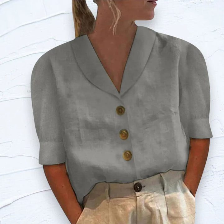 Women's Short Sleeve Button-Up Blouse – Smart Casual Summer Shirt