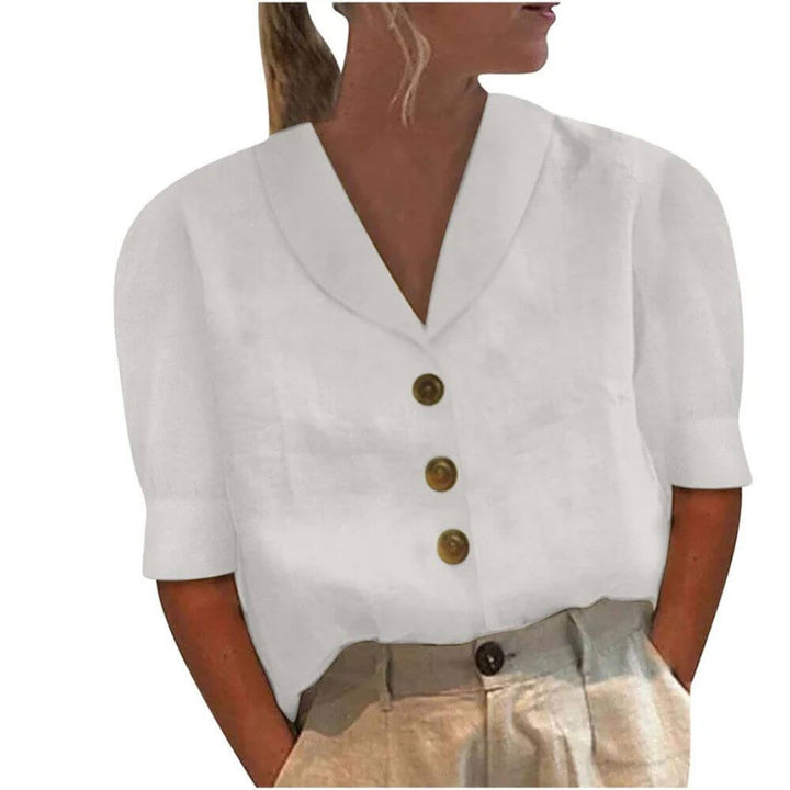 Women's Short Sleeve Button-Up Blouse – Smart Casual Summer Shirt