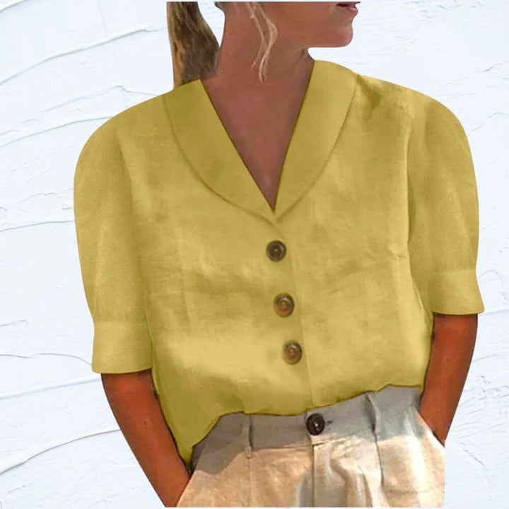 Women's Short Sleeve Button-Up Blouse – Smart Casual Summer Shirt
