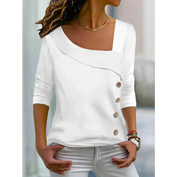 Casual Asymmetrical Button Blouse for Women – Stylish Long Sleeve Top