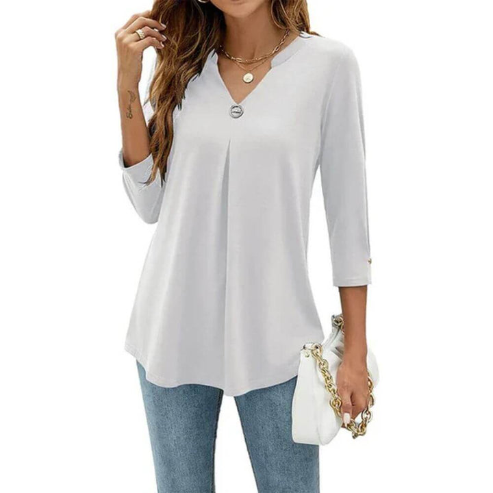 Casual V-Neck Tunic Top for Women – Pleated Longline Blouse