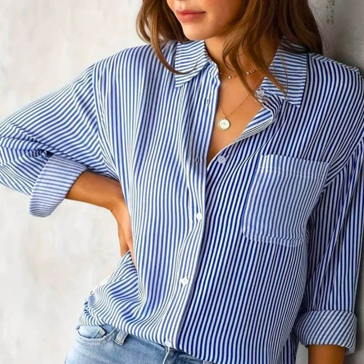 Striped Long Sleeve Shirt for Women – Casual Button-Up Blouse