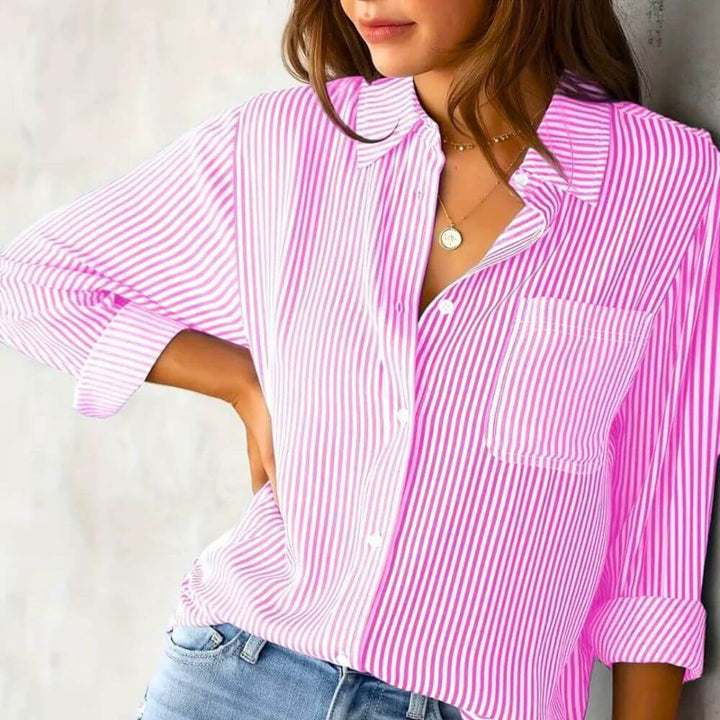 Striped Long Sleeve Shirt for Women – Casual Button-Up Blouse