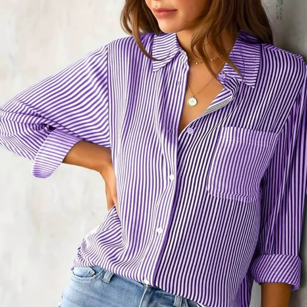Striped Long Sleeve Shirt for Women – Casual Button-Up Blouse