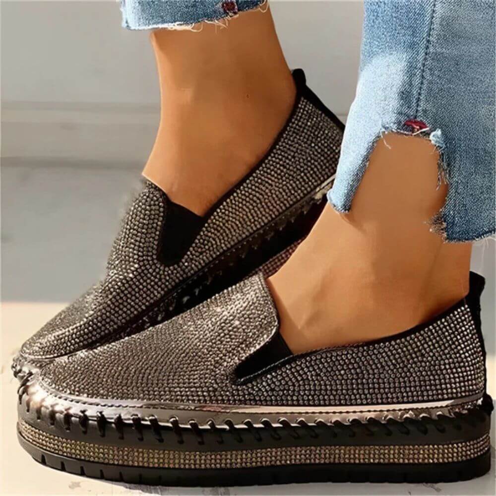 Comfortable Casual Rhinestone Slip-On Platform Sneakers