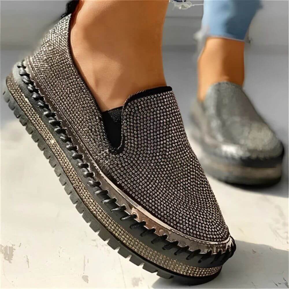 Comfortable Casual Rhinestone Slip-On Platform Sneakers