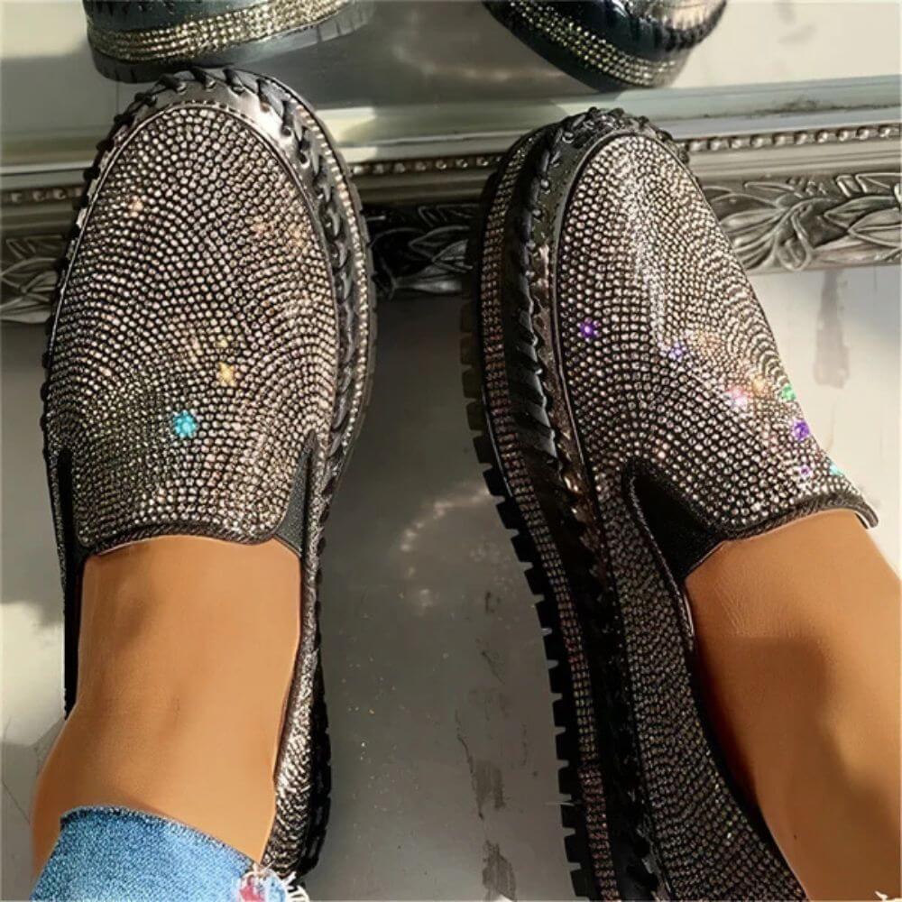Comfortable Casual Rhinestone Slip-On Platform Sneakers