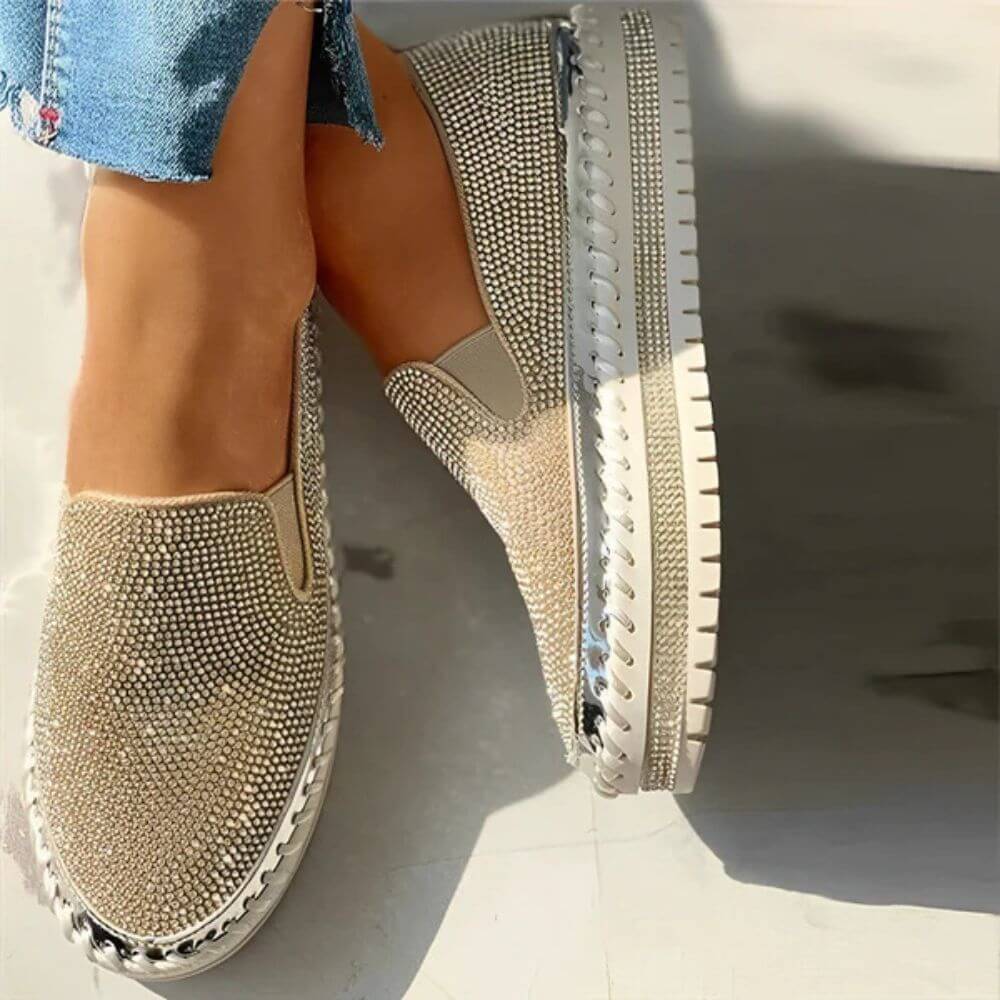 Comfortable Casual Rhinestone Slip-On Platform Sneakers