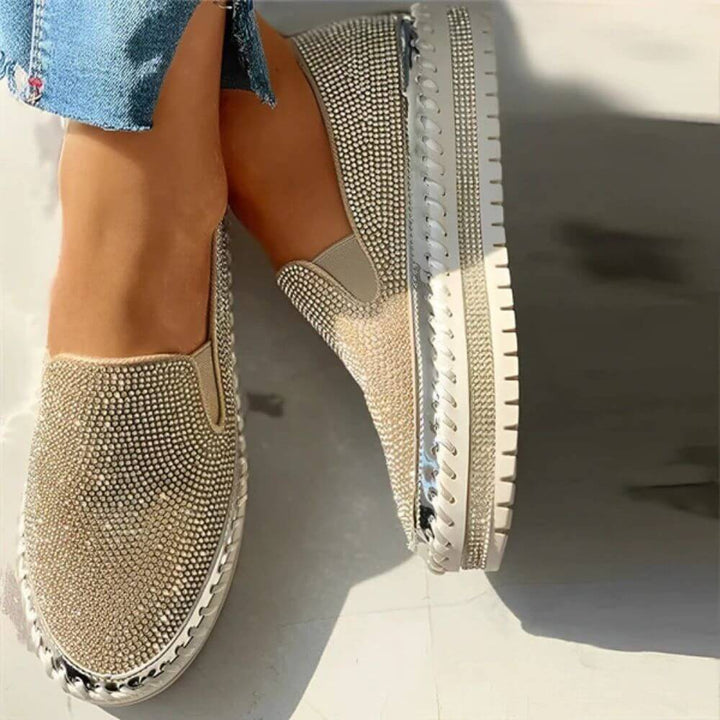 Comfortable Casual Rhinestone Slip-On Platform Sneakers
