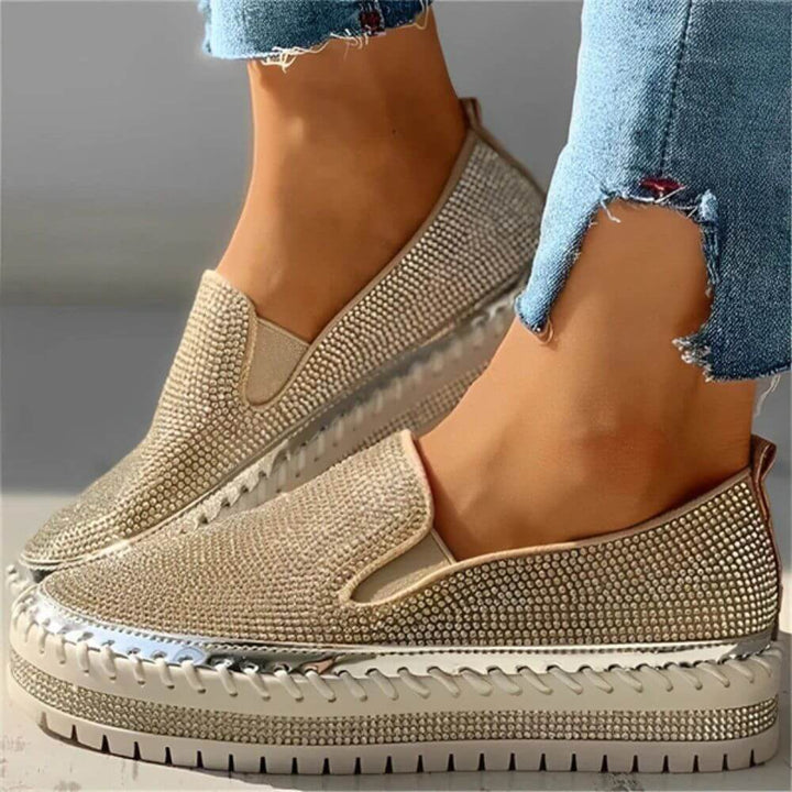 Comfortable Casual Rhinestone Slip-On Platform Sneakers