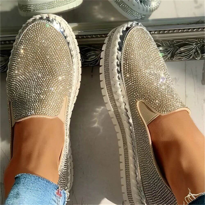 Comfortable Casual Rhinestone Slip-On Platform Sneakers