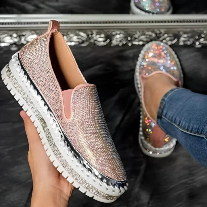 Comfortable Casual Rhinestone Slip-On Platform Sneakers