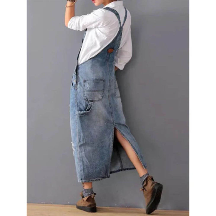 Denim Bib Overall Dress for Women – Casual Sleeveless Midi Pinafore