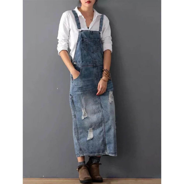 Denim Bib Overall Dress for Women – Casual Sleeveless Midi Pinafore