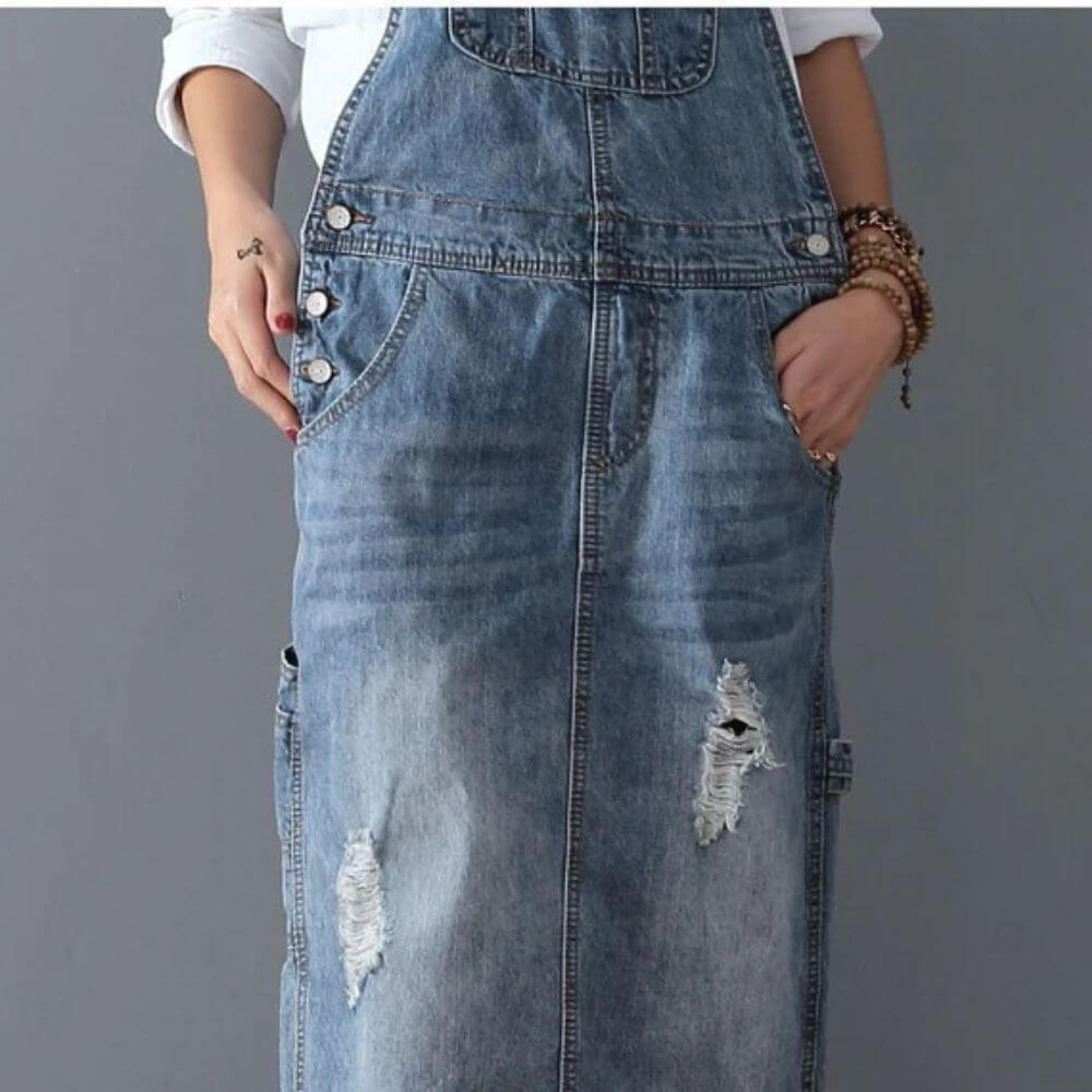 Denim Bib Overall Dress for Women – Casual Sleeveless Midi Pinafore