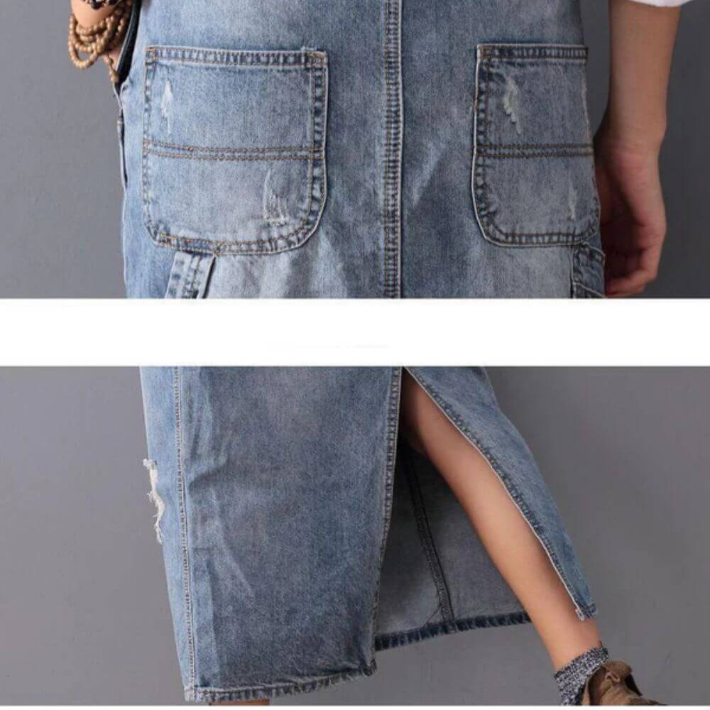 Denim Bib Overall Dress for Women – Casual Sleeveless Midi Pinafore