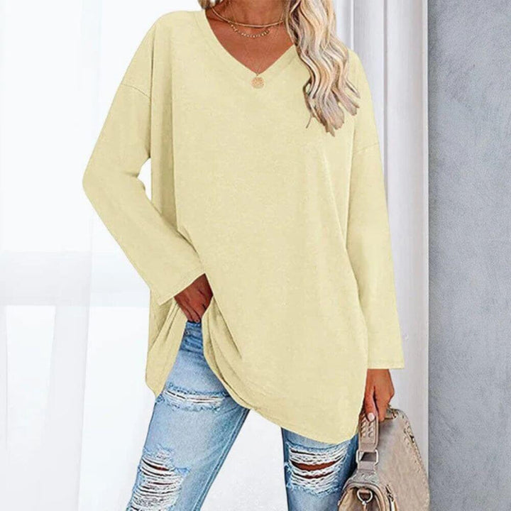 Casual V-Neck Long Sleeve Tunic Top for Women – Stylish Everyday Fit