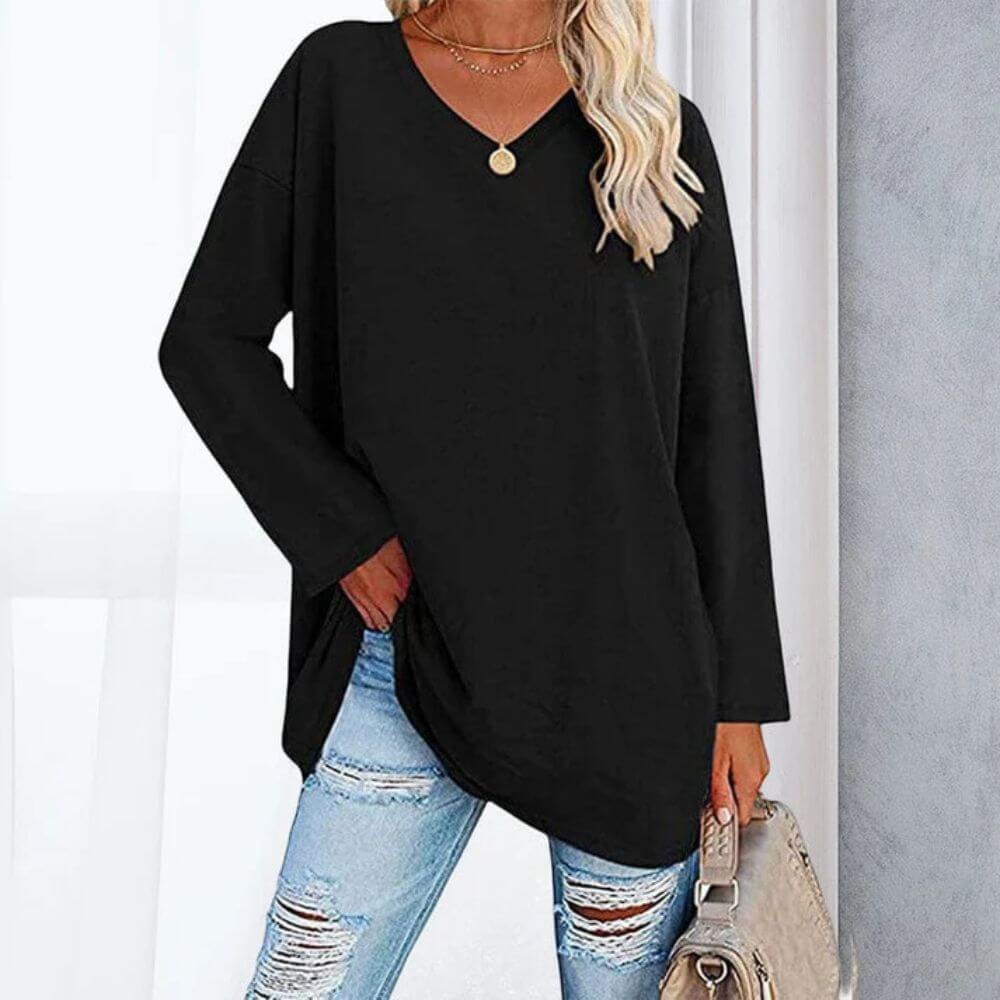 Casual V-Neck Long Sleeve Tunic Top for Women – Stylish Everyday Fit