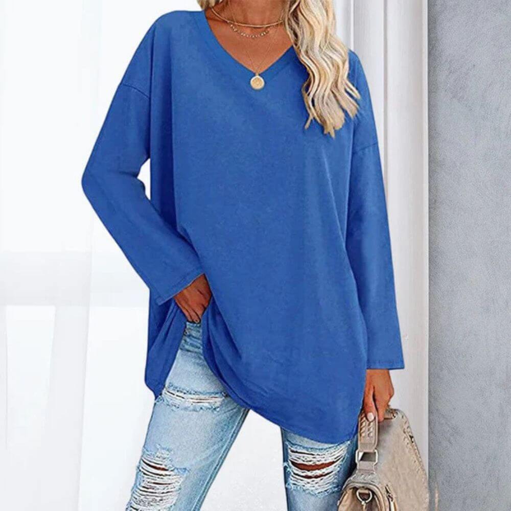 Casual V-Neck Long Sleeve Tunic Top for Women – Stylish Everyday Fit