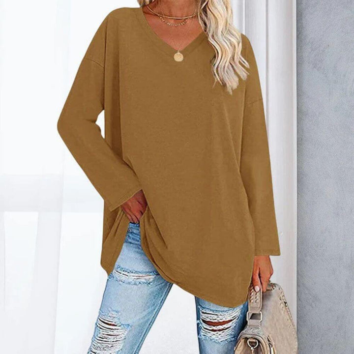 Casual V-Neck Long Sleeve Tunic Top for Women – Stylish Everyday Fit