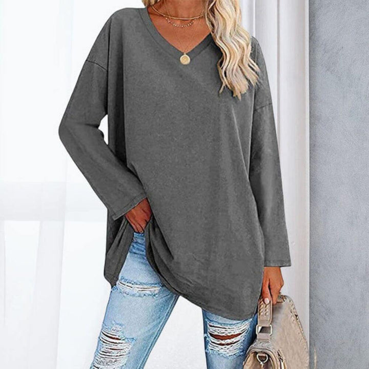 Casual V-Neck Long Sleeve Tunic Top for Women – Stylish Everyday Fit
