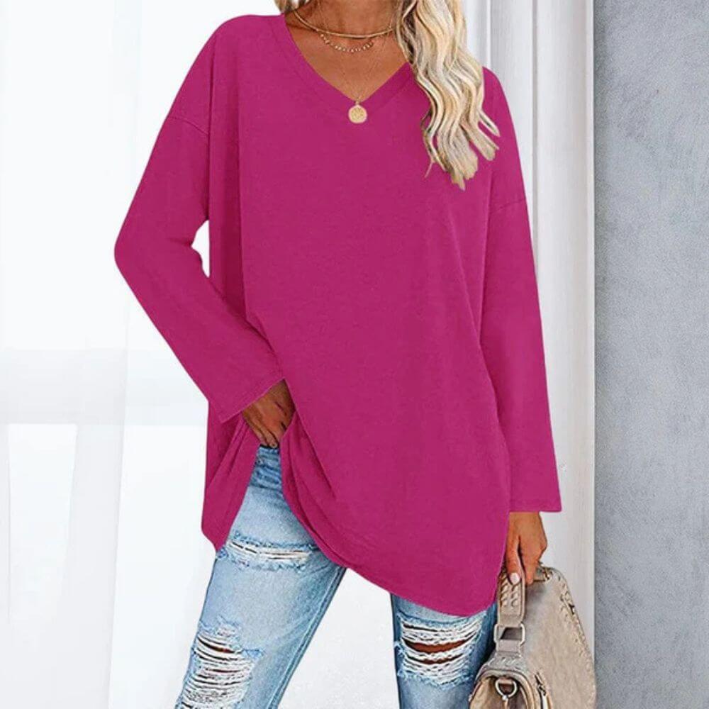 Casual V-Neck Long Sleeve Tunic Top for Women – Stylish Everyday Fit