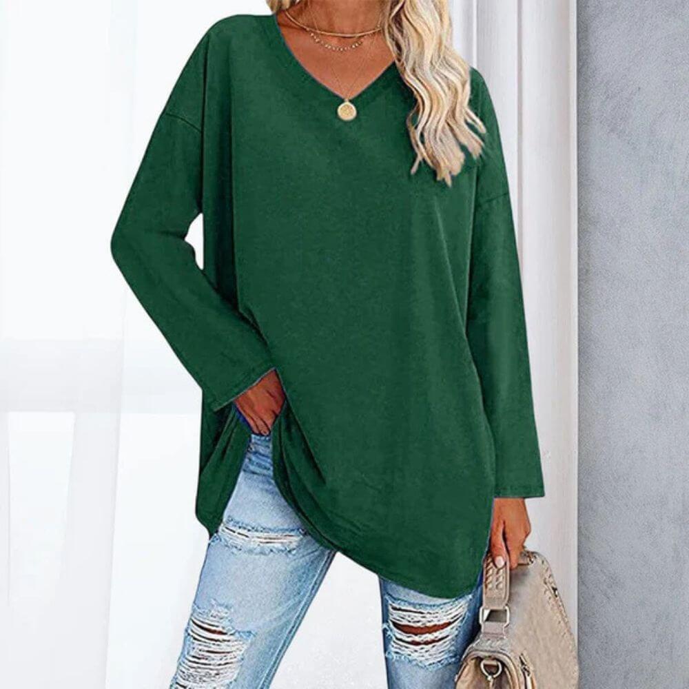 Casual V-Neck Long Sleeve Tunic Top for Women – Stylish Everyday Fit