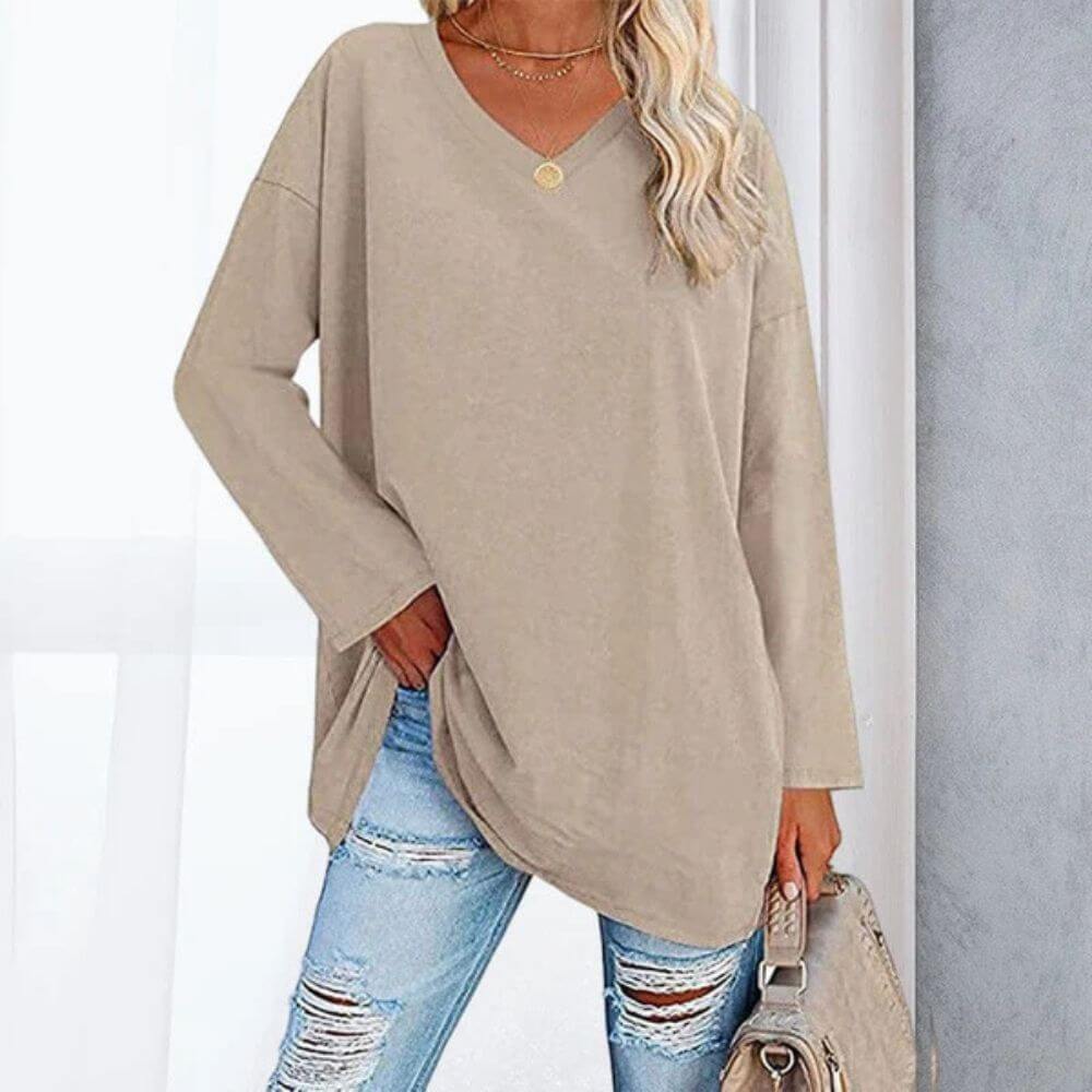 Casual V-Neck Long Sleeve Tunic Top for Women – Stylish Everyday Fit