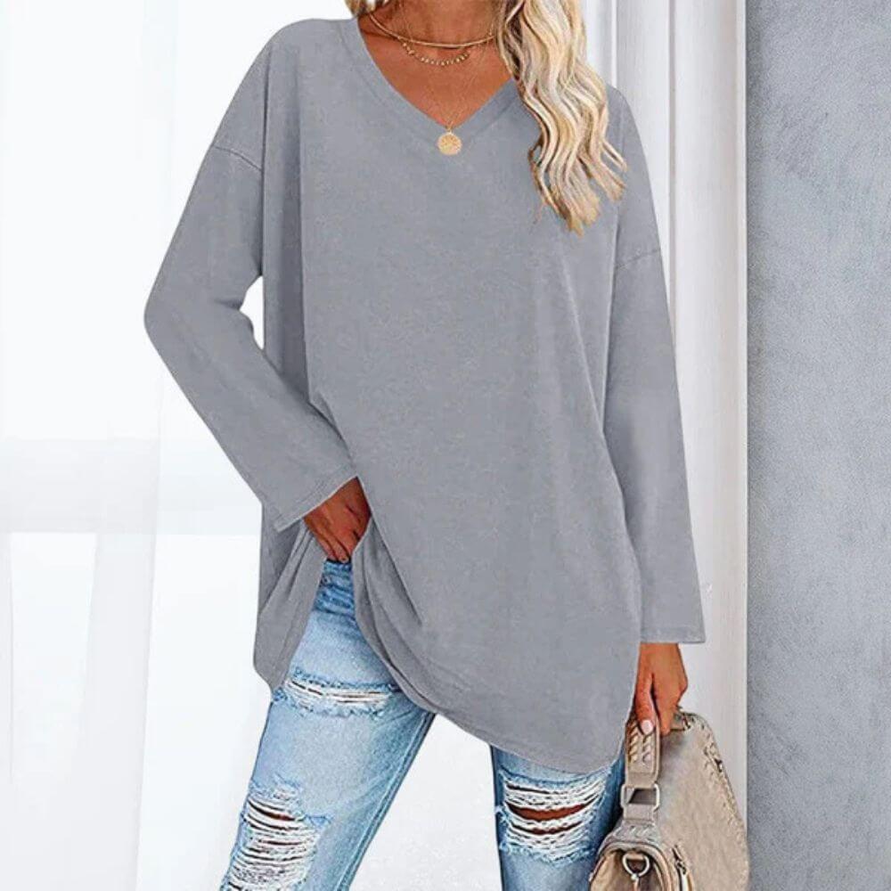 Casual V-Neck Long Sleeve Tunic Top for Women – Stylish Everyday Fit