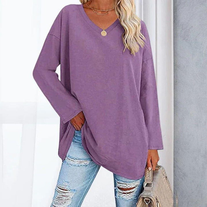 Casual V-Neck Long Sleeve Tunic Top for Women – Stylish Everyday Fit