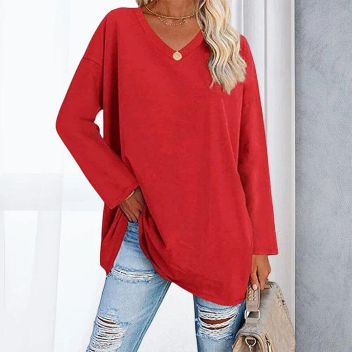 Casual V-Neck Long Sleeve Tunic Top for Women – Stylish Everyday Fit