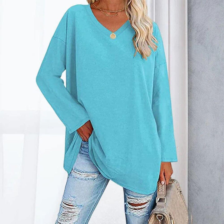 Casual V-Neck Long Sleeve Tunic Top for Women – Stylish Everyday Fit