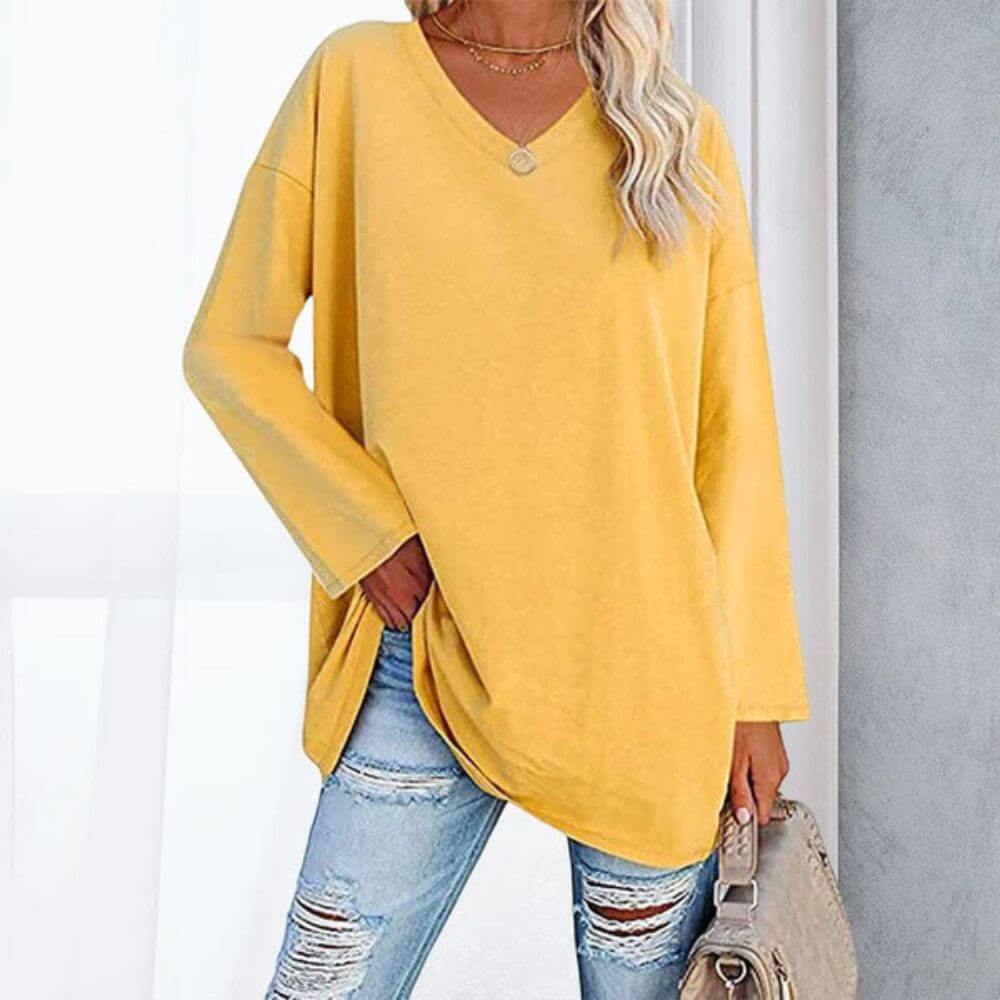 Casual V-Neck Long Sleeve Tunic Top for Women – Stylish Everyday Fit