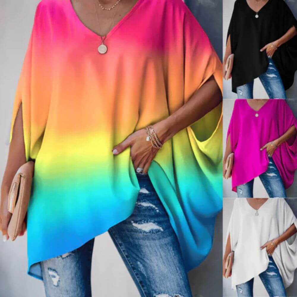 Gradient Batwing Sleeve Top – Casual Oversized Women’s Blouse