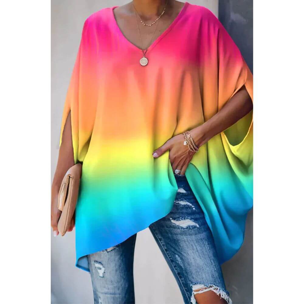 Gradient Batwing Sleeve Top – Casual Oversized Women’s Blouse