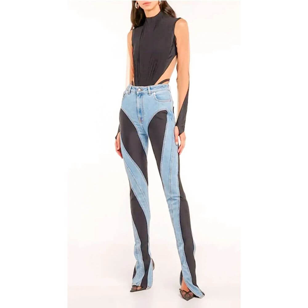 Colourblock Flare Jeans for Women – High Waist Casual Style
