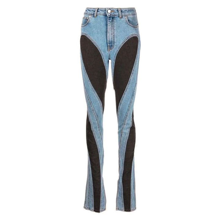 Colourblock Flare Jeans for Women – High Waist Casual Style