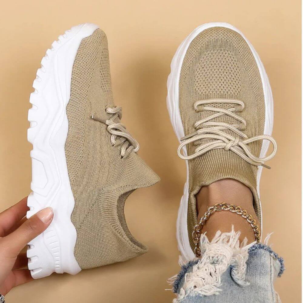 Women's Comfortable All-White Chunky Knit Sneakers