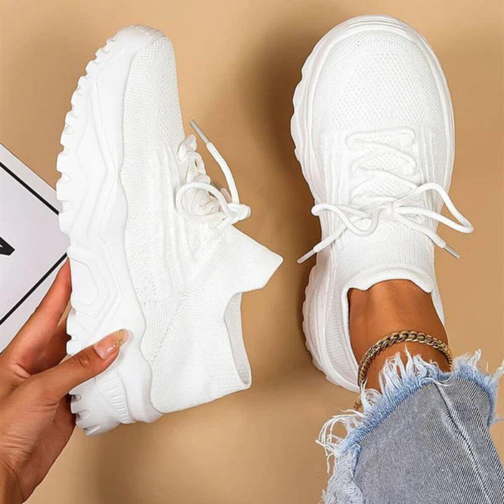 Women's Comfortable All-White Chunky Knit Sneakers