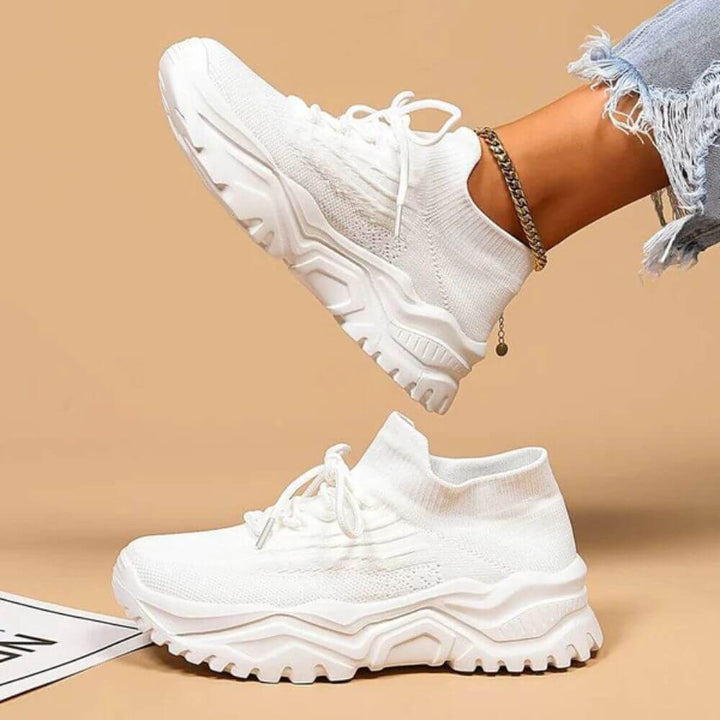 Women's Comfortable All-White Chunky Knit Sneakers