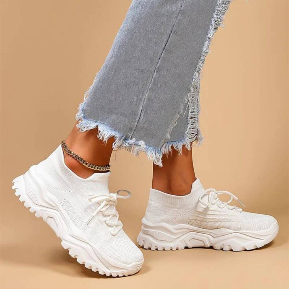 Women's Comfortable All-White Chunky Knit Sneakers