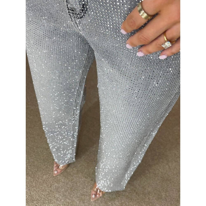 High-Waist Glitter Embellished Denim Jeans for Women
